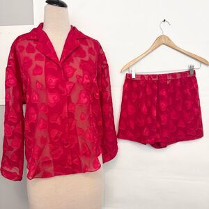 Victoria’s Secret Vintage semi sheer heart Valentines Day pajama set PJ small